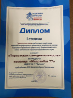 Диплом за 1 место в конкурсе "Туристская самодеятельность" Диплом за 1 место в конкурсе "Туристская самодеятельность".